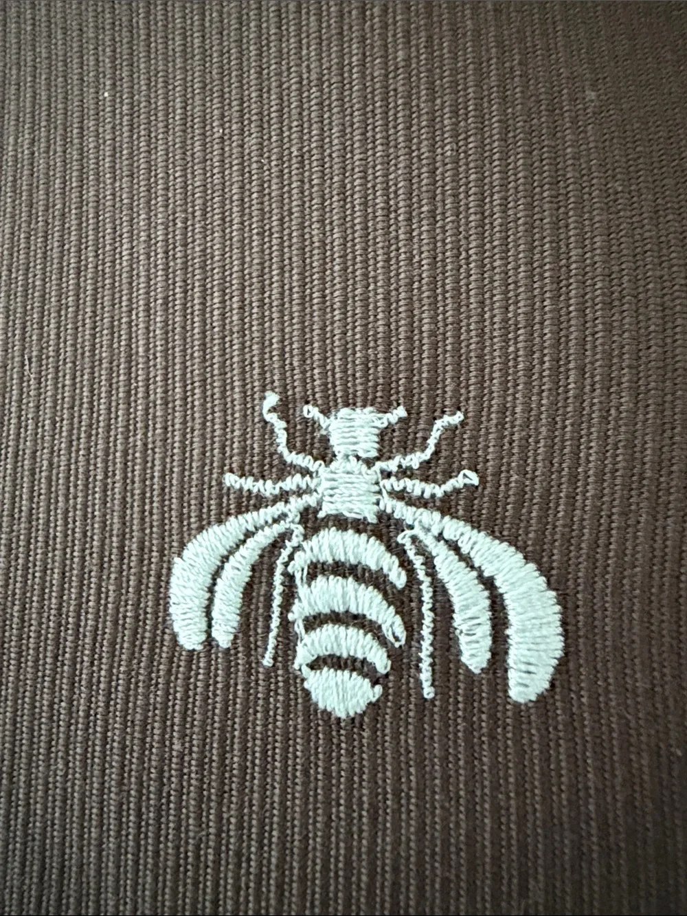 NWOT Restoration Hardware Pillow Cover- Brown ribbed fabric with White Bee Motif